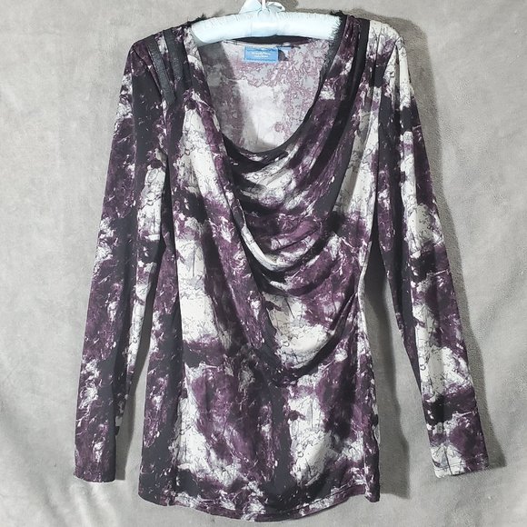 Simply Vera Multi-colored Long Sleeved Draped Top Purple and Black Size M - Picture 1 of 12